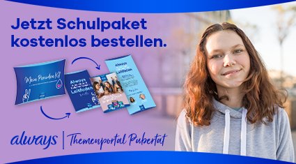 kostenloses Schulpaket für den Sexualkundeunterricht bestellen Mädchen lächelt in Kamera; Aufforderung zur Bestellung des Schulpakets