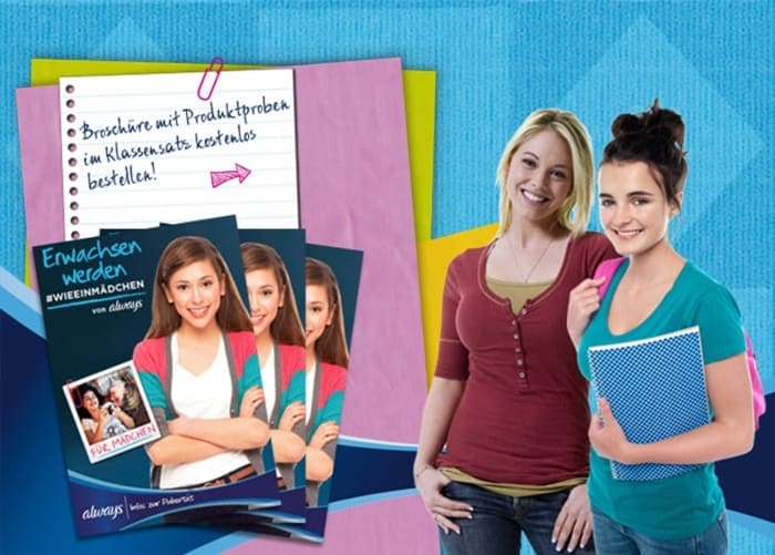 Bestellungen Unterrichtsmaterial Pubertät Mädchen neben Broschüre "Erwachsen werden"