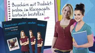 Titelbild Bestellungen Produktproben Pubertät Mädchen neben Unterrichtsmaterial "Erwachsen werden"